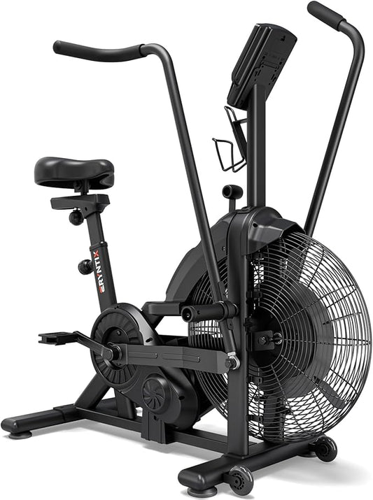Air Bike, Exercise Bike with Magnetic & Air Resistance Fan Bike, Stationary Bike for Home Cardio Workout, Adjustable Indoor Cycling Bike with APP & Dual Action Handlebars, 350lb Capacity