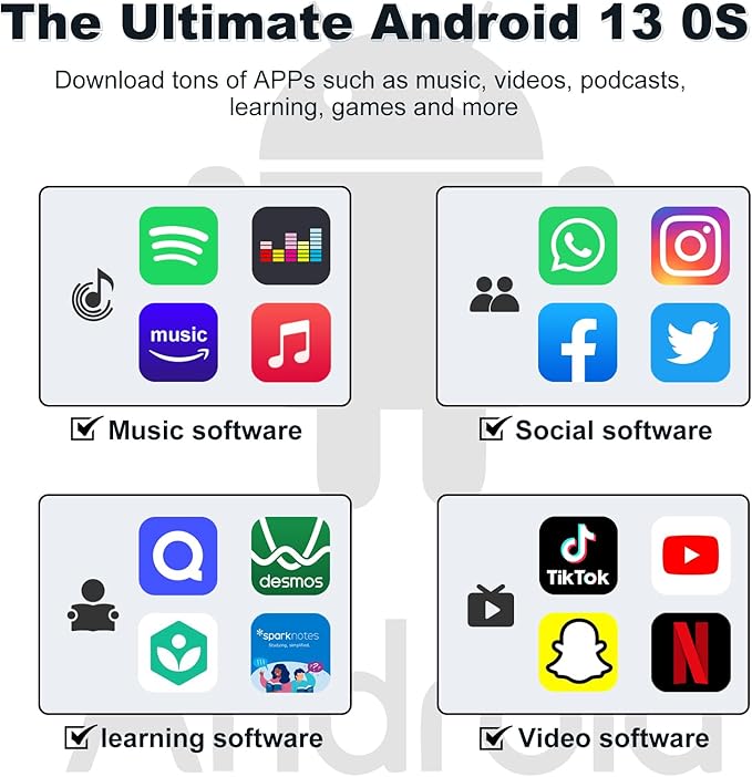 144GB MP3 Player with Bluetooth and WiFi, Android 13 OS MP3 & MP4 Players with 4" Touchscreen and Speaker, Spotify Music Players with Pandora, Audible, Amazon Music, Play Store