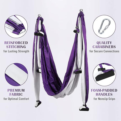 ZELUS Aerial Yoga Swing Sling Strong Yoga Hammock Kit Set Trapeze Inversion Equipment Include 2 Extensions Straps and Ceiling Mounting Kit
