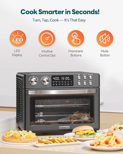 28QT Air Fryer Toaster Oven Combo, Large 12-in-1 Convection Countertop Oven with Next-Gen HeatWave Convection, 3-Layer Cooking, Rotisserie for Chicken, Fits 11" Pizza, Full Accessories, Sparkle Black