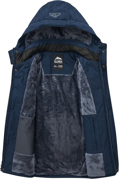 ELLSWOS Men's Waterproof Ski Jacket Winter Snow Coat Warm Hooded Raincoat Windproof Windbreakers