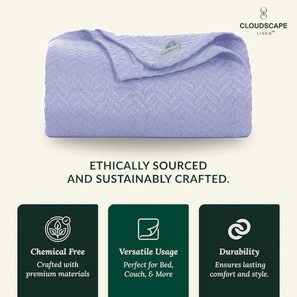 Herringbone Cotton Twin Blanket for Couch, Bed,Sofa, Home Decor, Soft, Lightweight, All-Season Bed Blanket, 68 x92, Lavender Blue