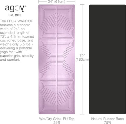 agoy Pro+ Warrior - Premium Non-Slip Yoga Mat – Eco-Conscious Design - PU Mat With Wet/Dry Grip+ - Focus Alignment - Lazer-Etched Technology - A Portable Standard Size Mat for All Styles of Yoga