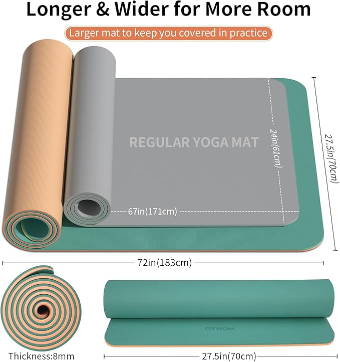 Extra Thick 8mm Yoga Mat, 72"x28" Non Slip Exercise Mat, Reversible 2-Sided Dual Color Premium POE Material, with Carrying Strap for Yoga, Pilates, Home Gym