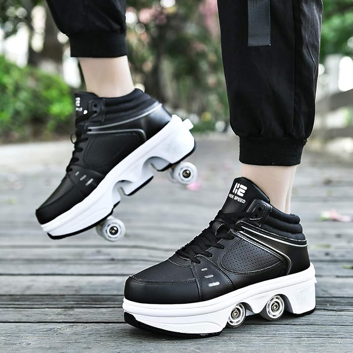 2-in-1 Roller Skates & Sneakers Unisex Retractable Wheels Outdoor Fun & Fitness Kick Roller Shoes