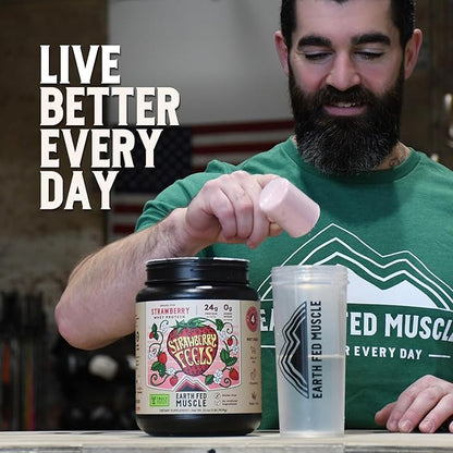 Earth Fed Muscle Strawberry Feels (Forever) – Irish Truly Grass‑Fed Whey Protein Isolate, No Sugar, Soy‑Free, Gluten‑Free (2 lb, 29 Servings, Strawberry)
