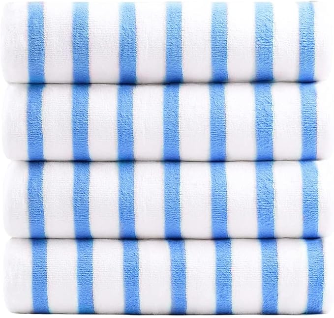 JML Microfiber Towels, Bath Towel Sets (4 Pack, 27" x 55") - Extra Absorbent, Fast Drying, Multipurpose for Bath, Swimming, Fitness, Sports, Yoga,Stripe Blue