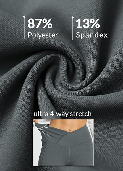 baleaf Women's V Crossover Flare Leggings with Pockets Yoga Pants High Waist Casual Workout Gym Bell Bottom Leggings