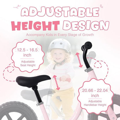 12 inch Toddler Balance Bike Adjustable Handlebar & Seat Anti-Slip Grip Suitable for 2-5 Years Old with Footrest Lightweight for Tolddlers Boys Girls Multiple Colors to Choose
