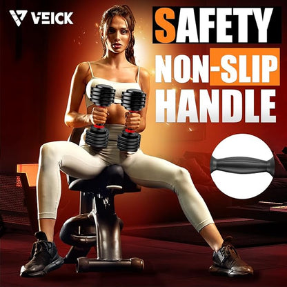 VEICK 25/55 lbs Adjustable Dumbbell with Anti-Slip Turning Handle, Fast Adjust Weight for Men Women, Exercise Equipment with Tray for Home Gym Full Body Workout Fitness