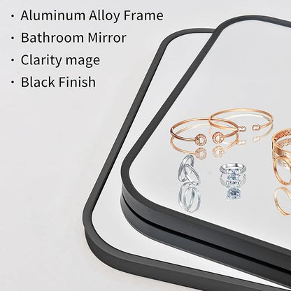 30 x 50 Inch Bathroom Mirror, Matte Black Wall Mirror with Metal Frame, Decorative Rectangular Vanity Mirror for Bedroom Bathroom Living Room Entryway (Horizontal/Vertical)