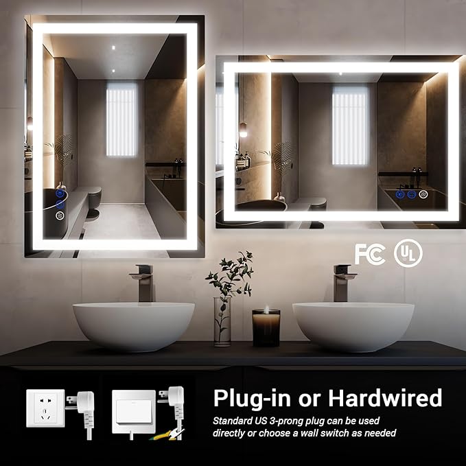 LED Bathroom Mirror with Lights for Wall Mounted 40x24in Large 3 Color