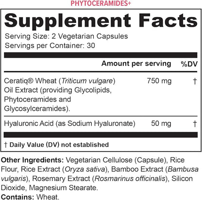 Hydrating Anti Aging Phytoceramides Supplement - Clinically Proven Ceratiq Ceramides with Hyaluronic Acid 700mg - Skin Barrier Repair Itchy Dry Skin Supplement for Women