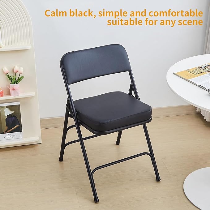 BOOSDEN Padded Folding Chair, Foldable Chair with Thick Cushion, Heavy Duty Metal Folding Chair for Outdoor & Indoor & Dining & Party, Black