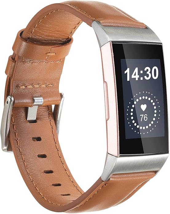 Leather Bands Compatible for Fitbit Charge 4/ Charge 3/ Charge 3 SE Fitness Tracker, Genuine Leather Band Replacement Strap Wristband Accessories for Women Men