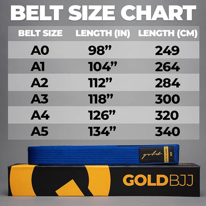 Gold BJJ Jiu Jitsu Belt - Premium Belts with Rank Bar for Stripes - IBJJF Competition Approved