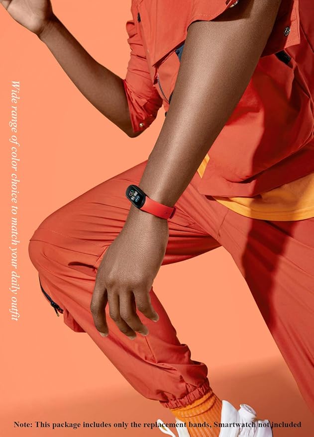 LeongLzt(4/5/8 PACK) Xiaomi Mi 5/6/7 Strap/Amazfit Band 5/6 Replacement Bands for Mi Band 5/6/7 SmartWatch Bands & Amazfit Band 5/6, Skin-Friendly Soft & Flexible Silicone Straps for Male and Female