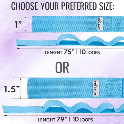 TECEUM Stretching Strap for Yoga & Physical Therapy – 10 Loops – Non-Elastic Leg Stretch Straps for Stretching, Exercising, Pilates, Post-Injury Rehabilitation for All Levels – Men & Women