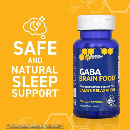 GABA Brain Food - GABA Supplement with L-Citrulline & Grape Seed Extract - Supports Calm & Relaxation - Nighttime Sleep Aid - Supports Production of Gamma Aminobutyric Acid - 60 L-Citrulline Capsules