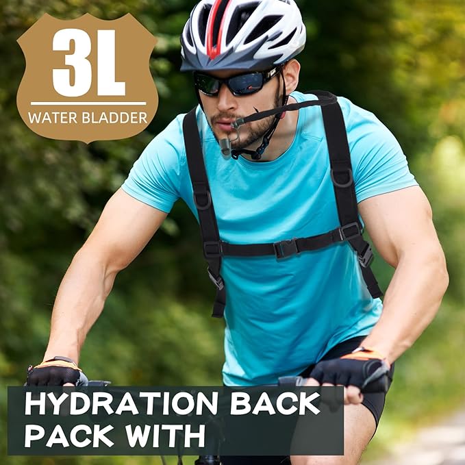 4 Pack Tactical Hydration Backpack with 3L Water Bladder Military Daypack Water Backpack Lightweight Hydration Back Pack for Running Cycling Climbing Hiking for Men Women