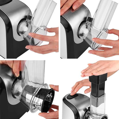 Electric Cheese Grater 5 In 1 Professional One-Touch Control Professional electric slicer/shredder, Spiralizer for Veggies, Carrots