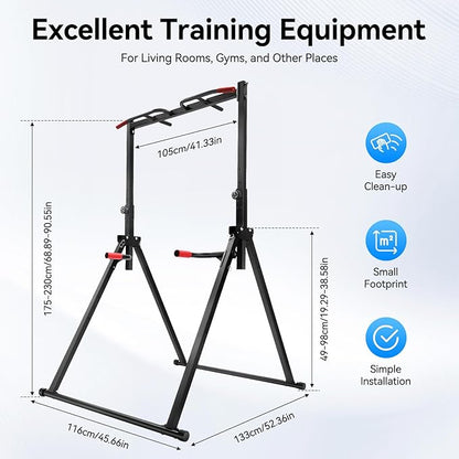 Foldable Power Tower Pull Up Bar Dip Station, 200kg/440.92lbs Triangular Pull Up Bar Station Adjustable, Multi-Function Strength Training Fitness Equipment for Home Gym