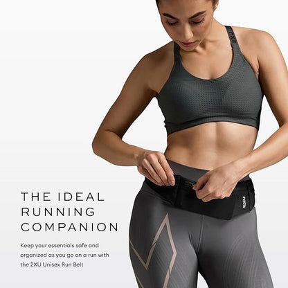 2XU Unisex Run Belt Black - Lightweight and Adjustable Fitness Waist Pack for Running, Jogging, and Outdoor Activities - Securely Holds Phone, Keys, and Essentials - One Size