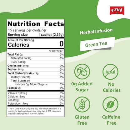 FITNE Green Tea Herbal Honey Lemon With Garcinia Senna Infusion Gentle Detox Cleanse High Antioxidant No Calories Stevia Sweetener, 15 Tea Bags