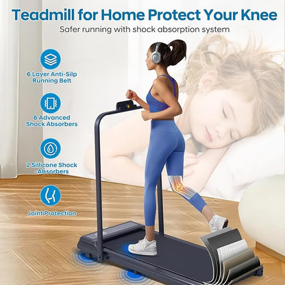 Treadmill with Handles, Folding Foldable Electric Treadmills for Home Small, 3.0HP Walking Pad Treadmills with Handle Bar, 3 in 1 Under Desk Treadmill with Remote Control, LED Display, 300LBS Capacity