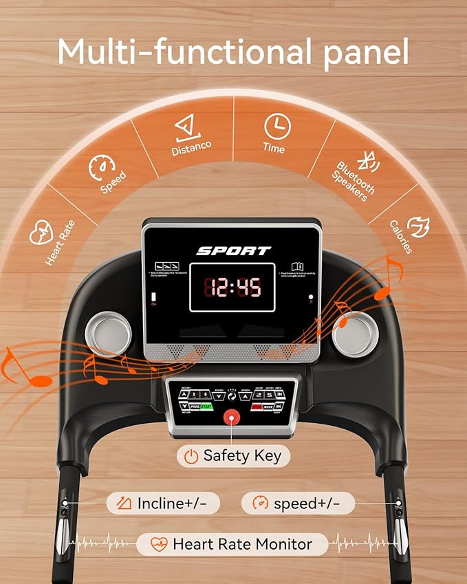 Treadmills for Home, Treadmill with 0-15% Auto Incline, 3HP Folding Treadmills for Running Walking with 300LBS Weight Capacity, Incline Treadmill Equipped with Bluetooth & Pulse Monitor