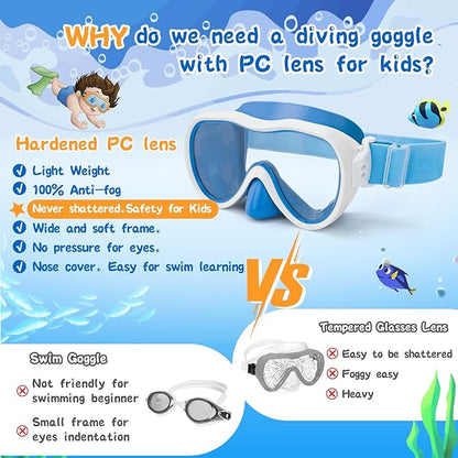 Kids Swim Goggles with Nose Cover, Anti-Leak Swim Mask with Elastic Fabric Strap, UV Protection Swimming Goggles for Kids