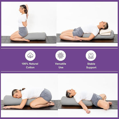 Yogikuti Iyengar Yoga Bolster for Restorative Yoga and Meditation – Lightweight Cotton Support Pillow with Handle for Easy Carry, Versatile for Pose Modification, Balance, Back Relief, and Relaxation