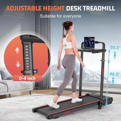 Walking Pad Treadmill with Desk Workstation, 10% Incline Foldable Treadmill with Handrail, 300lbs Capacity, 3 Control Methods, 8 in 1 Folding Treadmills for Home Office