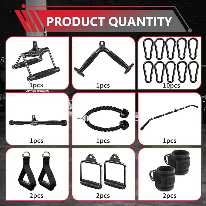 LAT Bar Cable Attachment with Rubber Handgrips, Deluxe Heavy Duty Solid Curl Bar Revolving Hanger Home Gym Cable Attachments