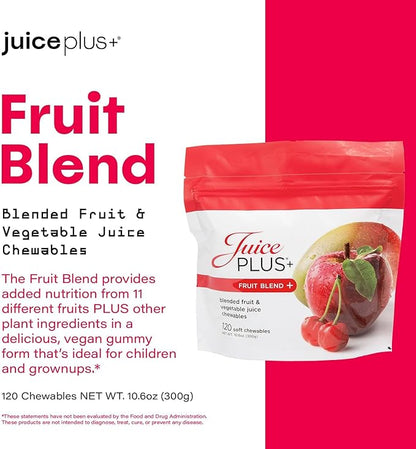Juice Plus+ Fruit Blend Soft Chews (Chewables) - Boost Your Nutrition with 11 Fruits & Plant Ingredients - Vegan Gummy for Kids & Adults - Vitamins, Whole Food Nutrition - 120 Chewables