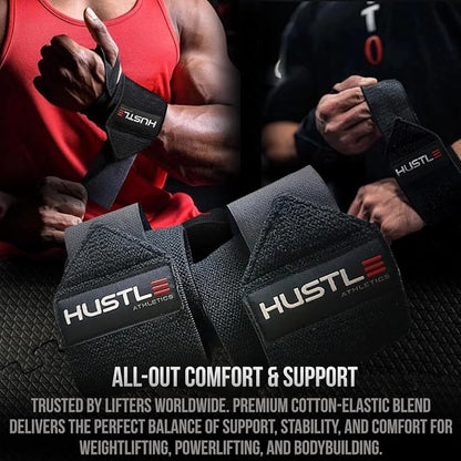 Hustle Athletics Wrist Wraps for Weightlifting – Max Wrist Support for Safe & Heavy Lifts, USPA Approved 18" & 12" Lengths, Thumb Loop Gym Straps for Powerlifting & Weight Lifting for Men and Women