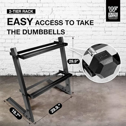 WF Athletic Supply 200Lb Dumbbell Set, 10-30Lb Dumbbell Set with Two-Tier Storage Rack for Muscle Toning, Strength Building & Weight Loss - Multiple Choices Available