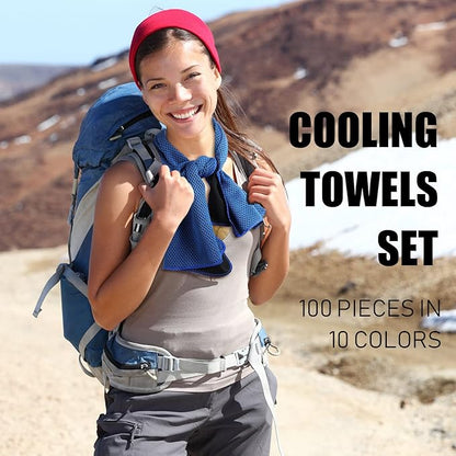 BBTO 100 Pack Cooling Towel - Microfiber Cold Sports Sweat Rags Neck & Face Breathable Ice Chilly Towel for Gym Yoga Golf Workout Beach Accessories