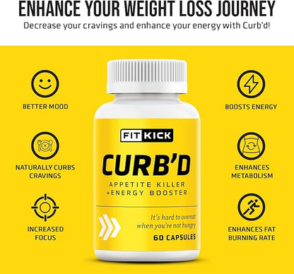 FITKICK CURB'D Capsules, Non-Prescription Over-Eating Control, Energy & Healthy Eating Support - 60 Count