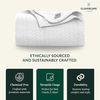 Herringbone Cotton Twin Blanket for Couch, Bed,Sofa, Home Decor, Soft, Lightweight, All-Season Bed Blanket, 68 x92, White