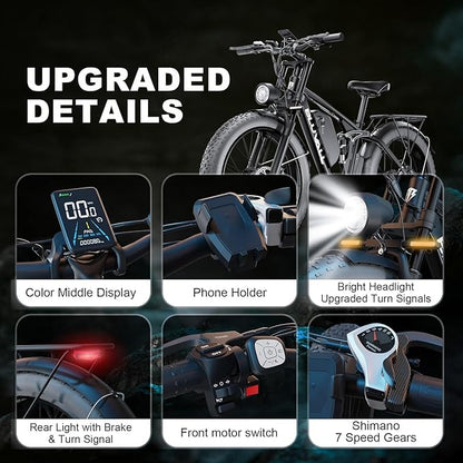 2000W(Peak 3000W) Electric Bike for Adults，Dual Motor E Bike 35MPH 80 Mile with 52V 22.4AH（1164WH Battery, 26” Fat Tire All Terrain Ebikes,Full Suspension Long Range E Bikes