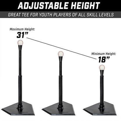 GoSports Baseball & Softball Batting Tees - Choose Jr. or Standard - Adjustable Rubber Hitting Tee