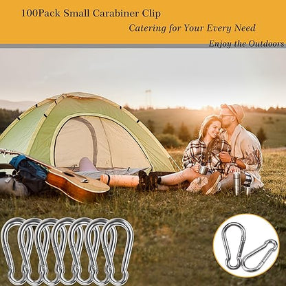 100Pcs 2.4" Carabiner Clip Spring Snap Hook, M6 2-3/8 Inch Heavy Duty Galvanized Steel Spring Snap Hook, Quick Link Keychain Clip for Keys Swing Set Camping Fishing Hiking Traveling(260 lbs Capacity)