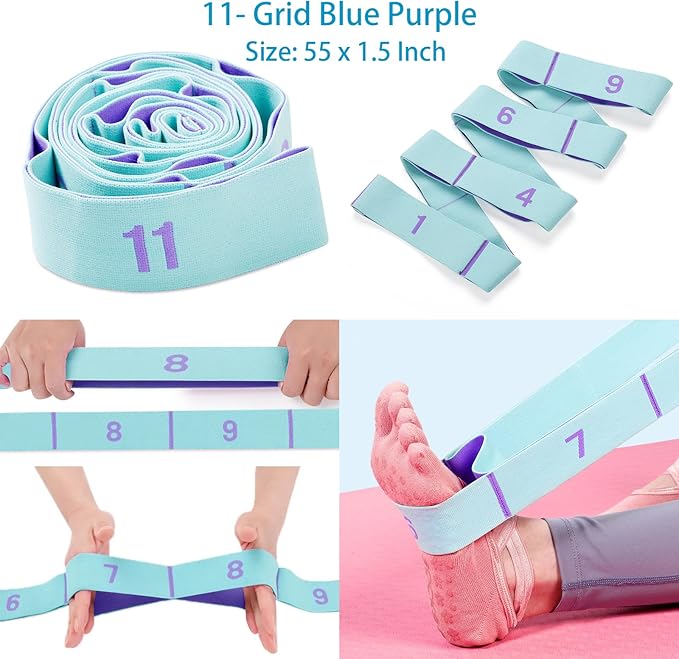 Stretch Straps, Elastic Yoga Stretching Strap with Adjustable 11 Loops, Fitness Leg Stretch Band for Physical Therapy Dance Yoga Ballet Pilates Gymnastics Exercise Flexible Pilates Stretch Band