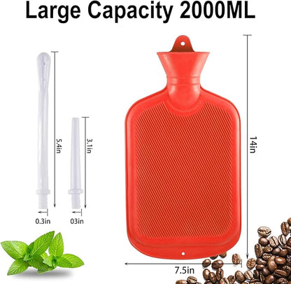 Enema Bag Kit with 5ft Hose Coffee Enemas at Home Water Shower Douche Colon Detox Cleanse Kit with Tubing, Tips, Clamp and Hook (RED, 2 L)