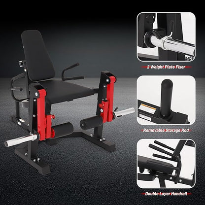 3 in 1 Leg Extension & Curl Machine, Separation Single Leg Extension, Stand Leg Curl, Leg Workout, Adjustable Bench, Plate Storage Rod, Compatible with 1'' & 2'' Weight Plates