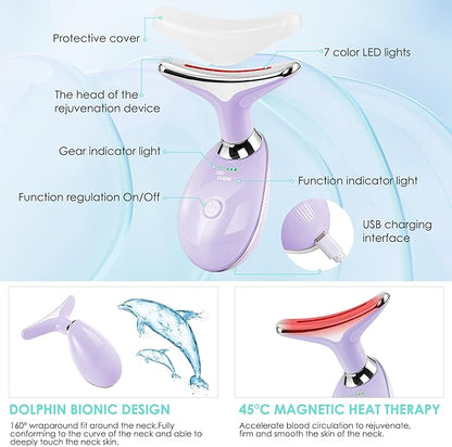 Facial Massager Red-Light-Therapy-for-Face and Neck, Face 𝖲 culpting Wand with 7 Color (Light Purple)