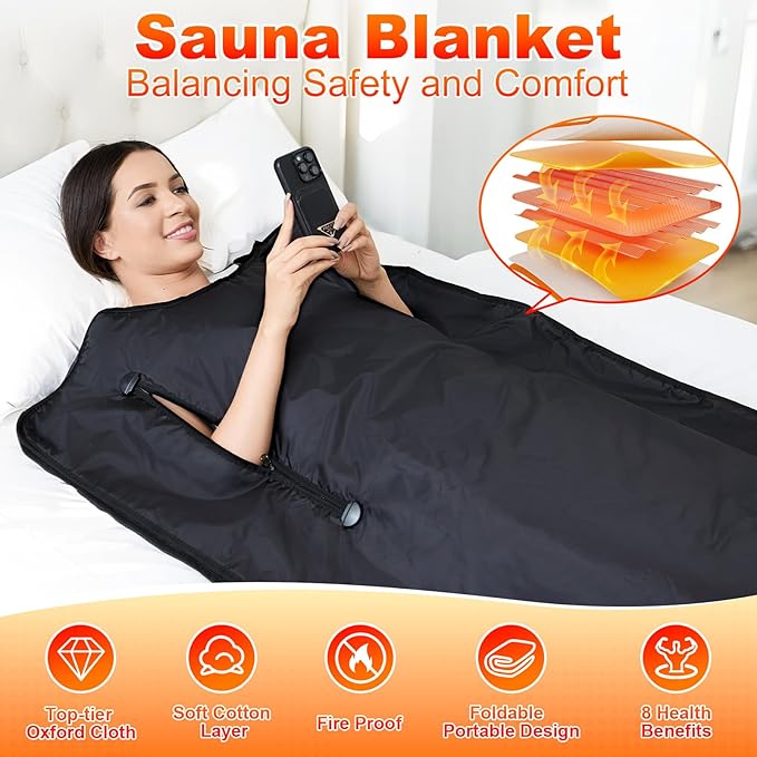 Far Infrared Sauna Blanket: Portable Sauna Blanket for Home Therapy-Infrared Blanket Sauna with 86–176°F Temp Range