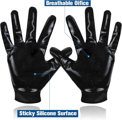 Football Gloves, Youth Football Gloves, Silicone Sticky Grip Football Gloves Men Women, Adult Football Gloves, Kids Football Gloves for Boys Girls, Football Receiver Gloves
