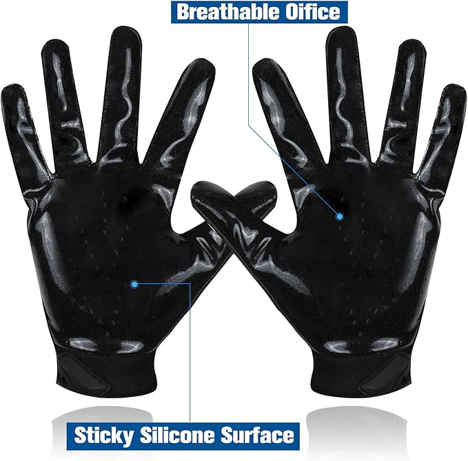 Football Gloves, Youth Football Gloves, Silicone Sticky Grip Football Gloves Men Women, Adult Football Gloves, Kids Football Gloves for Boys Girls, Football Receiver Gloves